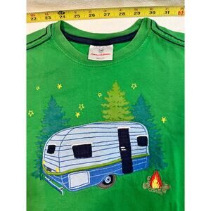 Hanna Andersson Kids T-Shirt – Size 140 (Approx US 10) Green – Camper Appliqué